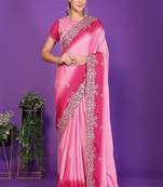 pink wedding party & festive art silk embroidered saree with blouse
