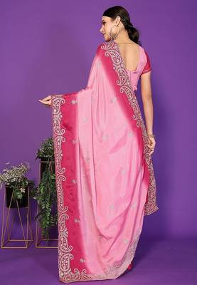 pink wedding party & festive art silk embroidered saree with blouse 2