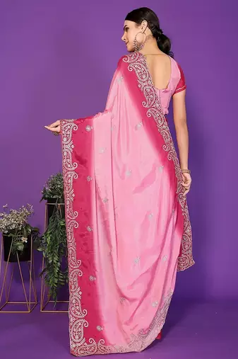 pink wedding party & festive art silk embroidered saree with blouse