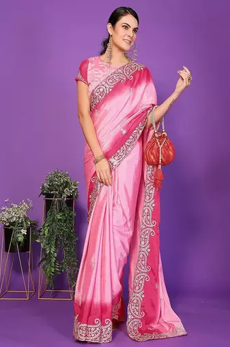 pink wedding party & festive art silk embroidered saree with blouse