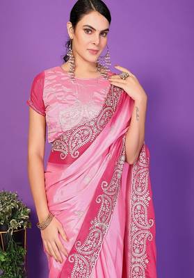pink wedding party & festive art silk embroidered saree with blouse 4