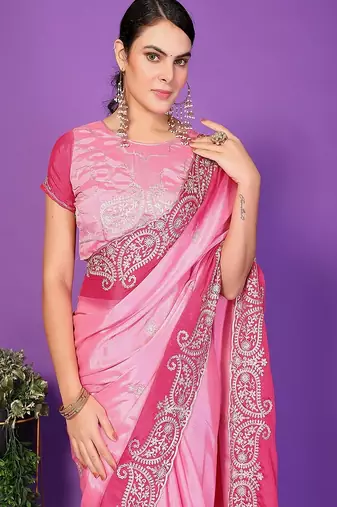 pink wedding party & festive art silk embroidered saree with blouse