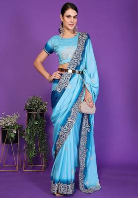 blue wedding party & festive art silk embroidered saree with blouse 1