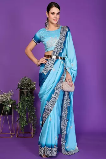 blue wedding party & festive art silk embroidered saree with blouse