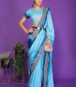 blue wedding party & festive art silk embroidered saree with blouse