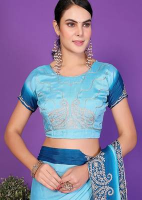 blue wedding party & festive art silk embroidered saree with blouse 4