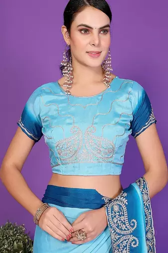 blue wedding party & festive art silk embroidered saree with blouse