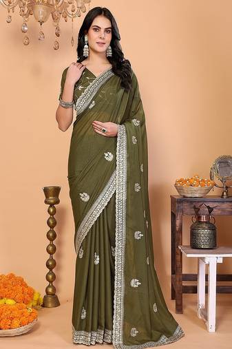 green wedding party & festive art silk embroidered saree with blouse