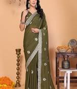 green wedding party & festive art silk embroidered saree with blouse