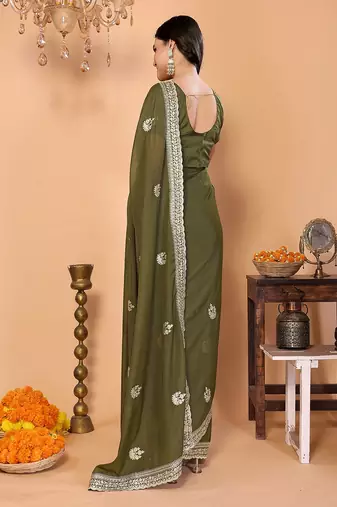 green wedding party & festive art silk embroidered saree with blouse