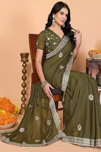 green wedding party & festive art silk embroidered saree with blouse