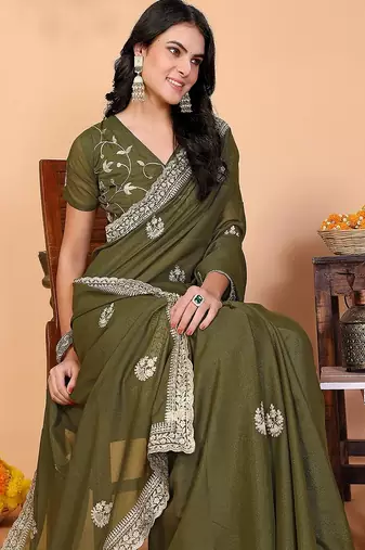 green wedding party & festive art silk embroidered saree with blouse