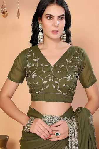 green wedding party & festive art silk embroidered saree with blouse
