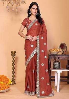 mauve wedding party & festive art silk embroidered saree with blouse 1