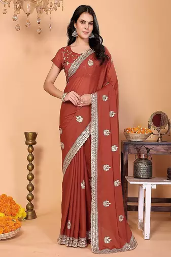 mauve wedding party & festive art silk embroidered saree with blouse