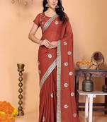 mauve wedding party & festive art silk embroidered saree with blouse