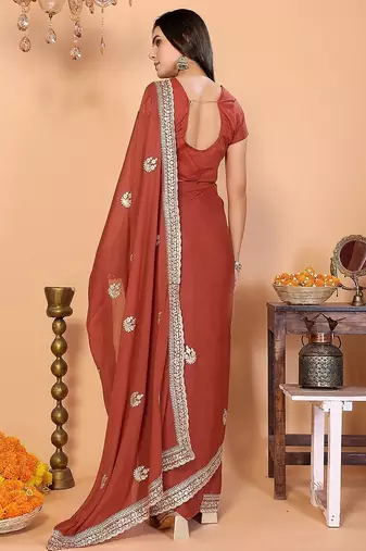 mauve wedding party & festive art silk embroidered saree with blouse
