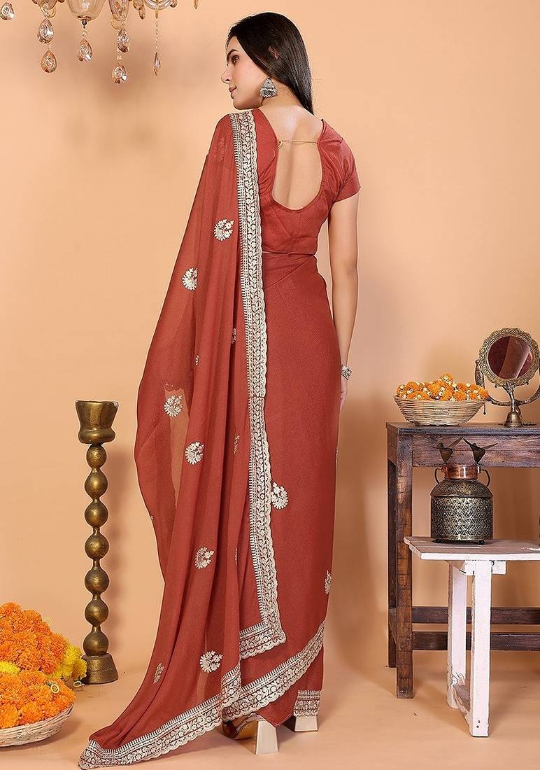 mauve wedding party & festive art silk embroidered saree with blouse