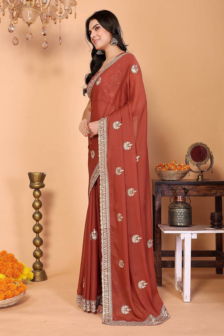 mauve wedding party & festive art silk embroidered saree with blouse