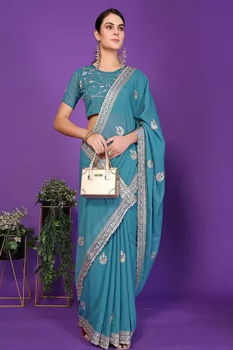 blue wedding party & festive art silk embroidered saree with blouse