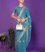 blue wedding party & festive art silk embroidered saree with blouse