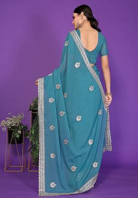 blue wedding party & festive art silk embroidered saree with blouse 2