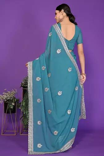 blue wedding party & festive art silk embroidered saree with blouse