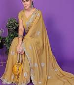 yellow wedding party & festive art silk embroidered saree with blouse