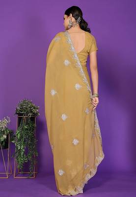 yellow wedding party & festive art silk embroidered saree with blouse 2