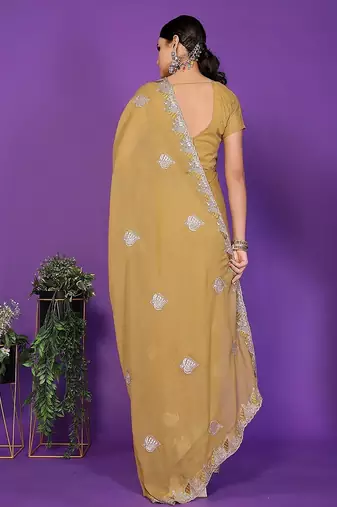 yellow wedding party & festive art silk embroidered saree with blouse