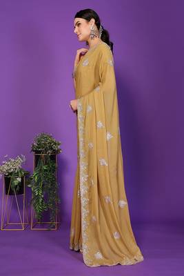 yellow wedding party & festive art silk embroidered saree with blouse 4