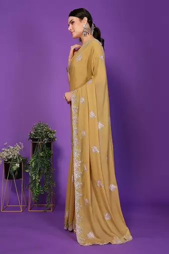 yellow wedding party & festive art silk embroidered saree with blouse