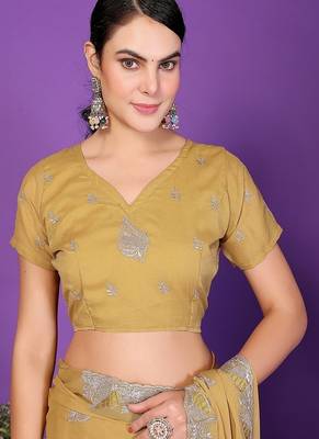 yellow wedding party & festive art silk embroidered saree with blouse 5