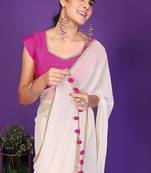 white wedding party & festive georgette solid/plain saree with blouse