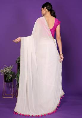 white wedding party & festive georgette solid/plain saree with blouse 2