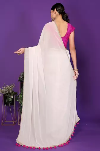 white wedding party & festive georgette solid/plain saree with blouse
