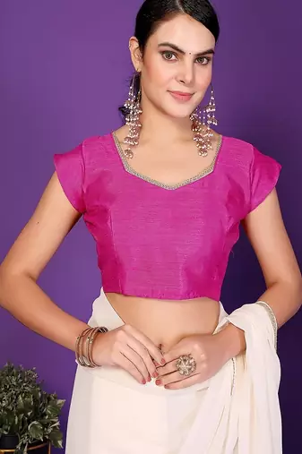 white wedding party & festive georgette solid/plain saree with blouse