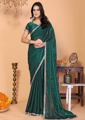 green wedding party & festive art silk embellished saree with blouse 1