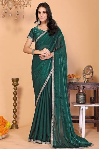 green wedding party & festive art silk embellished saree with blouse
