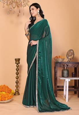 green wedding party & festive art silk embellished saree with blouse 3