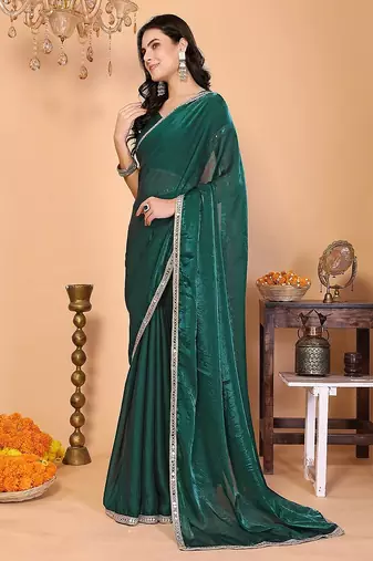green wedding party & festive art silk embellished saree with blouse