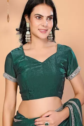 green wedding party & festive art silk embellished saree with blouse