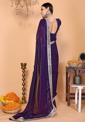 purple wedding party & festive art silk embellished saree with blouse 2