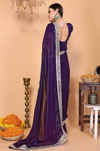 purple wedding party & festive art silk embellished saree with blouse