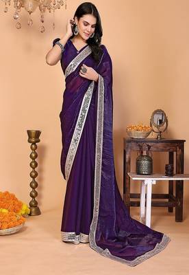 purple wedding party & festive art silk embellished saree with blouse 3