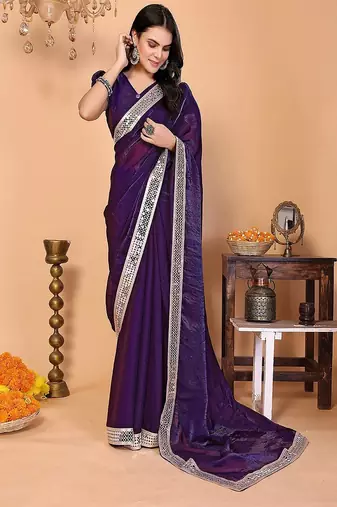 purple wedding party & festive art silk embellished saree with blouse
