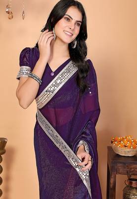 purple wedding party & festive art silk embellished saree with blouse 4