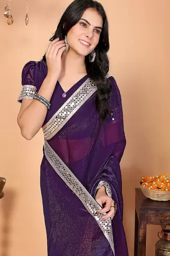 purple wedding party & festive art silk embellished saree with blouse