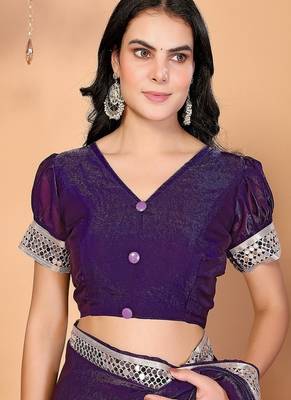 purple wedding party & festive art silk embellished saree with blouse 5