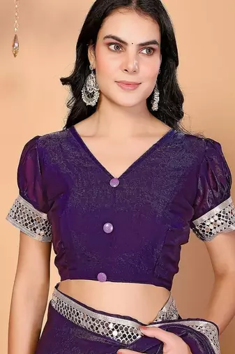 purple wedding party & festive art silk embellished saree with blouse